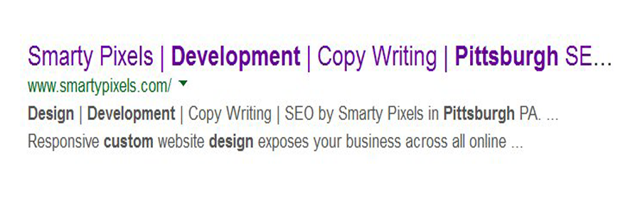 Smarty Pixels SERP for search phrase [custom design and development pittsburgh]